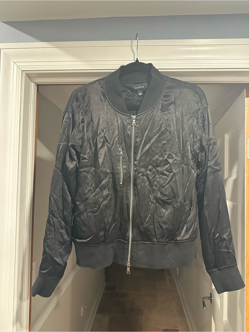 Evereve Black Satin Bomber Jacket
